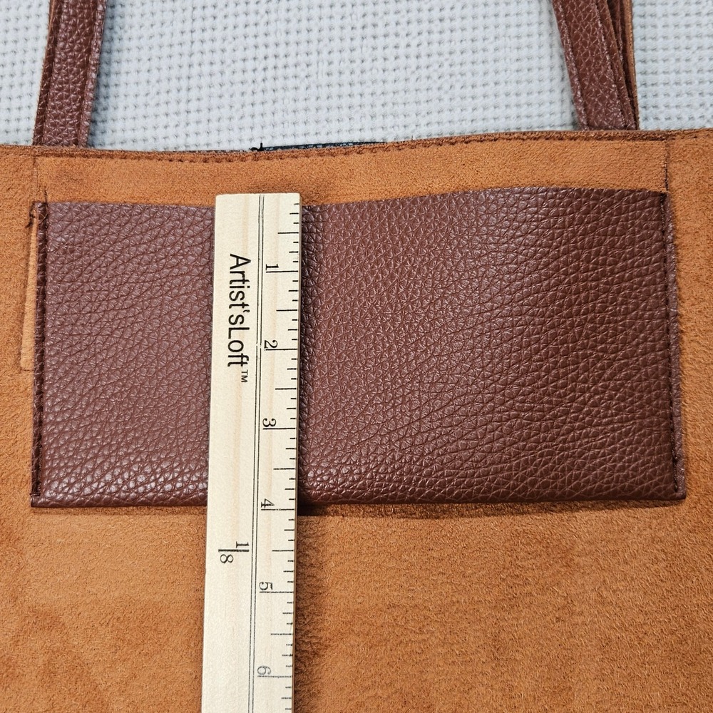 Vince Camuto Brown‎ Pebbled Leather Tote Bag Black Stripe Shopper Mens Womens - Picture 9 of 14